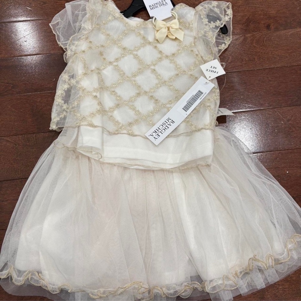 Badgley Mischka Cream and Gold Kids Matching Set